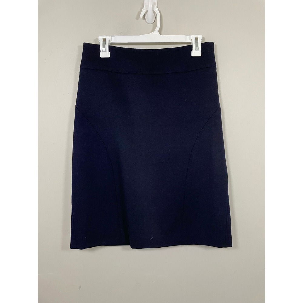 Tory Burch Navy Blue Wool Short Pencil Skirt Size 2 Designer Quiet Luxury Career